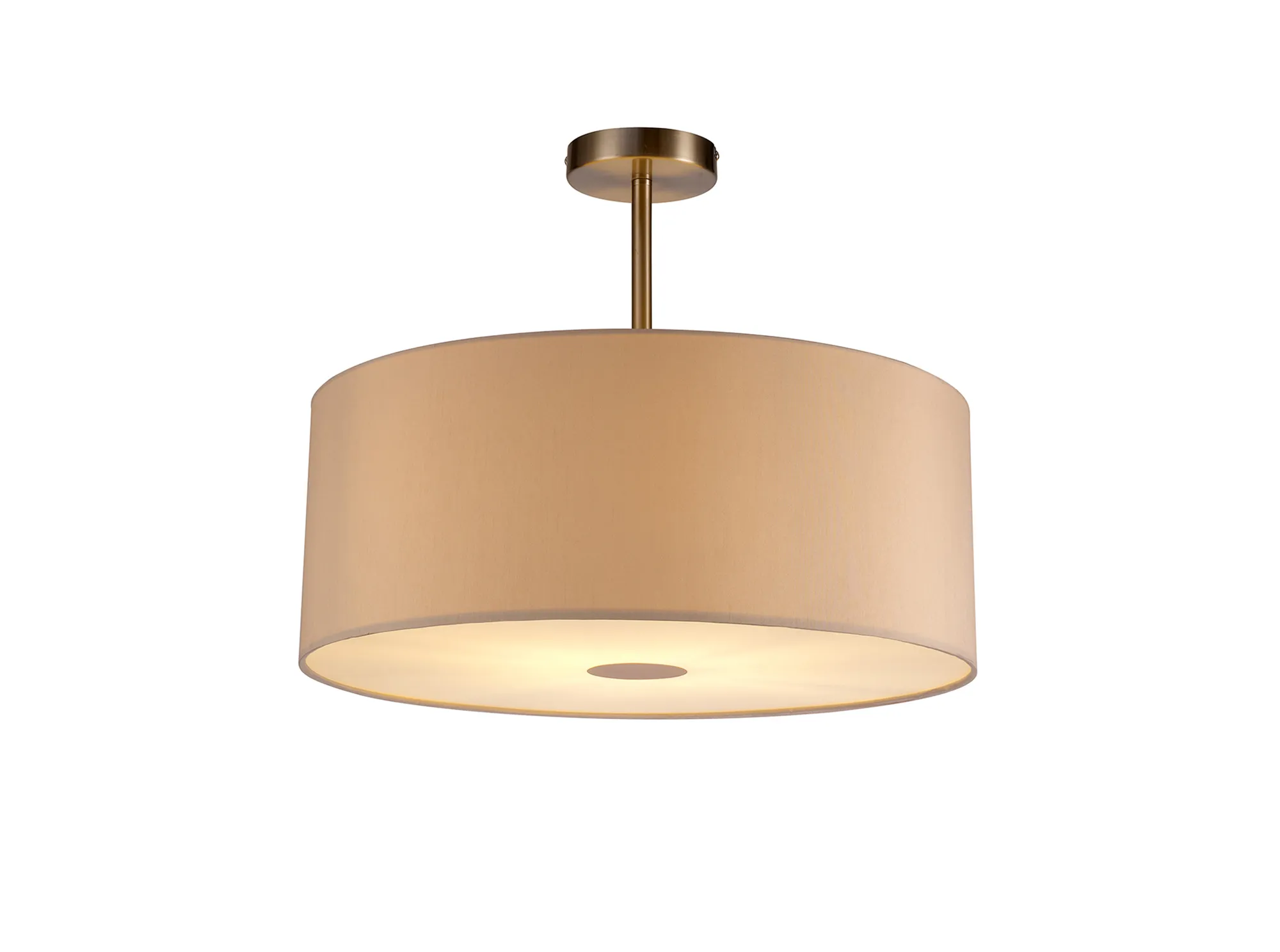 DK0264  Baymont 50cm Semi Flush 1 Light Satin Nickel; Nude Beige/Moonlight; Frosted Diffuser